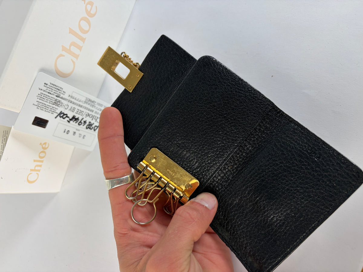 Vintage Chloé Padlock Leather Key Holder c. 2005 Black Gold