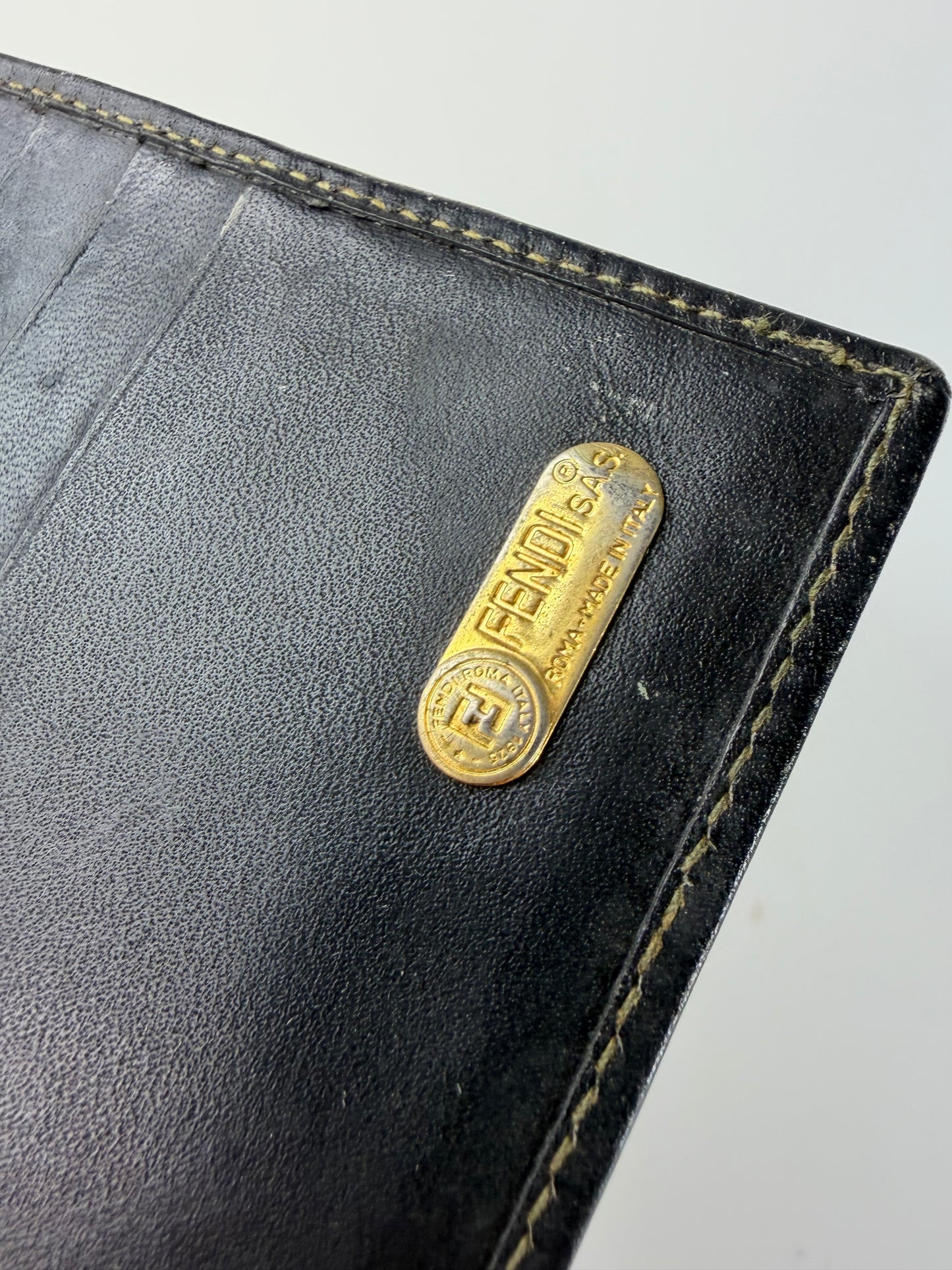 Vintage Fendi Striped Canvas Bifold Wallet Black Brown