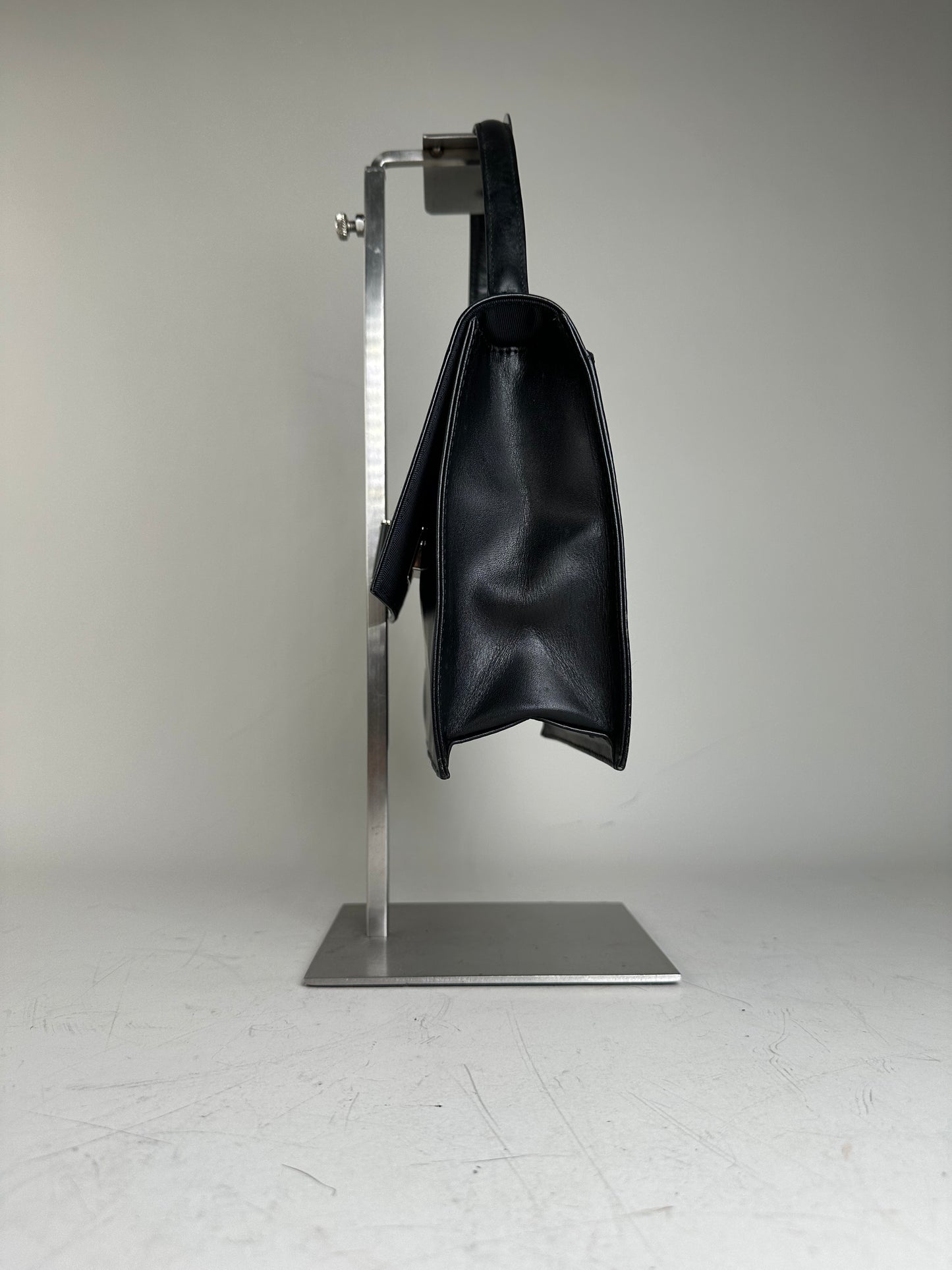 Vintage Courreges Structured Leather Handbag Black Silver