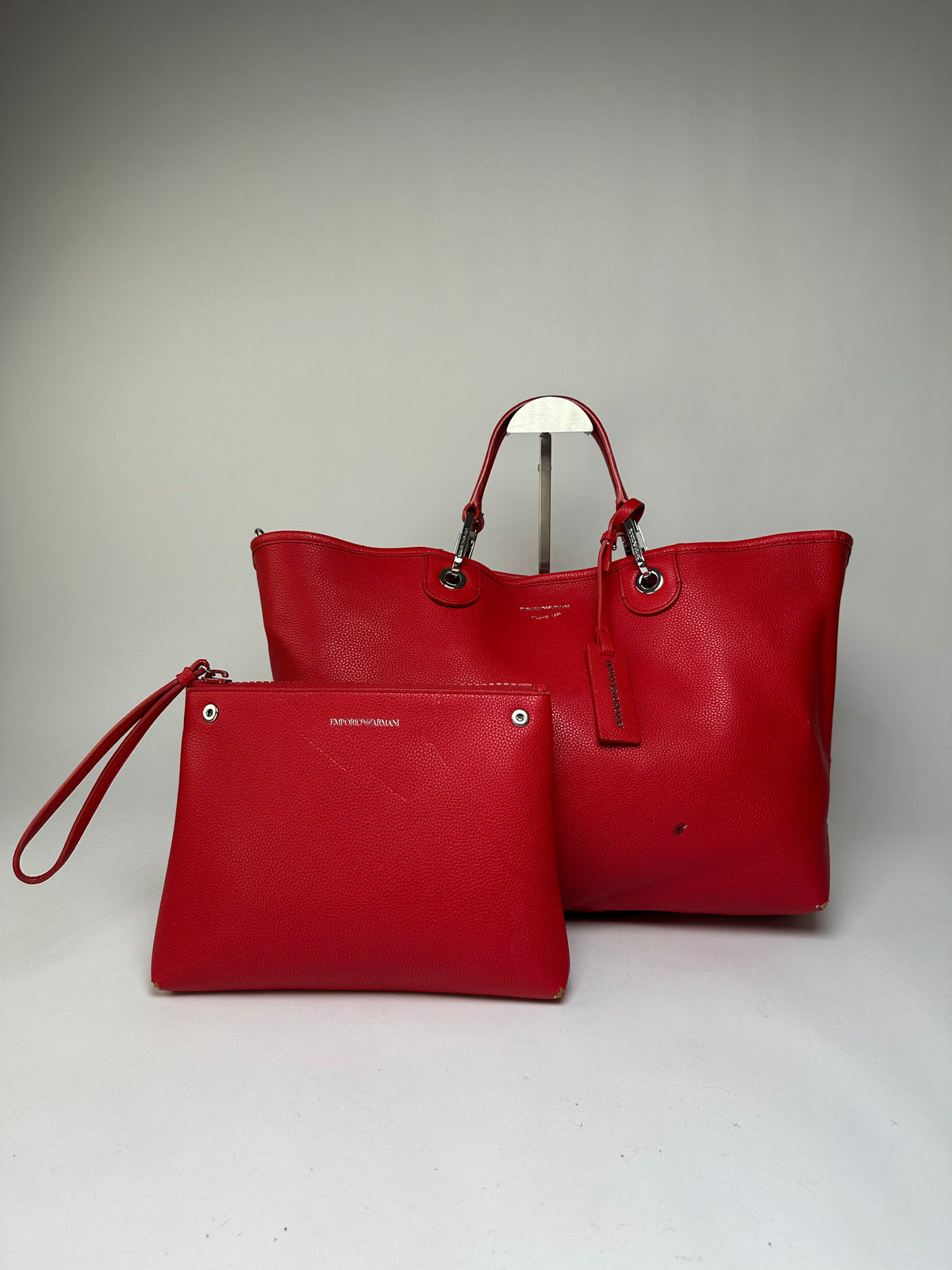 Vintage Emporio Armani Textured Leather Tote c. Mid-2010s Red