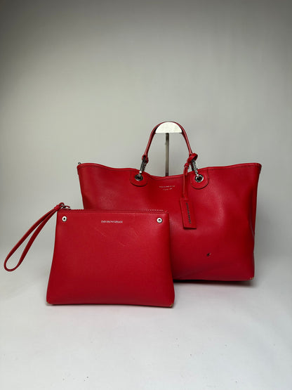 Vintage Emporio Armani Textured Leather Tote c. Mid-2010s Red