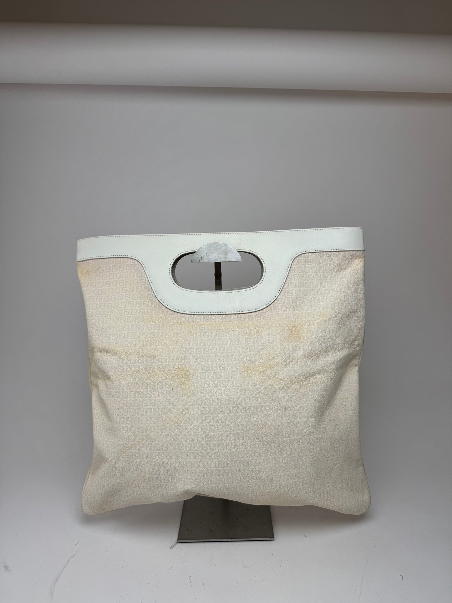 Vintage Fendi FF Monogram Leather canvas Tote Bag white