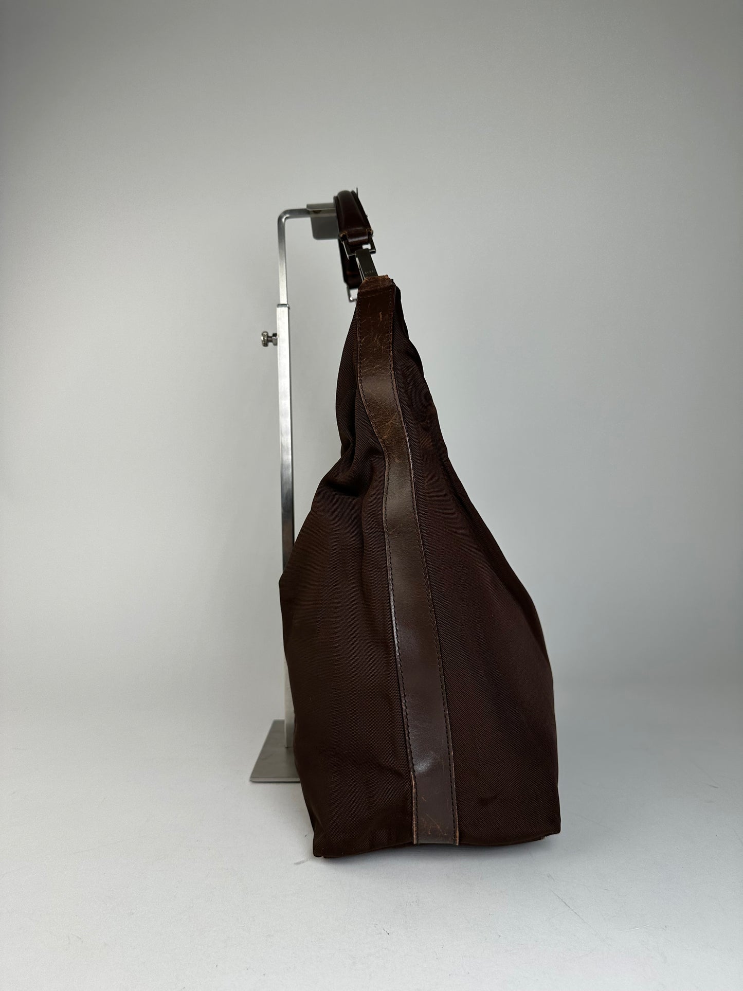Vintage Gucci Fabric Shoulder Bag Brown