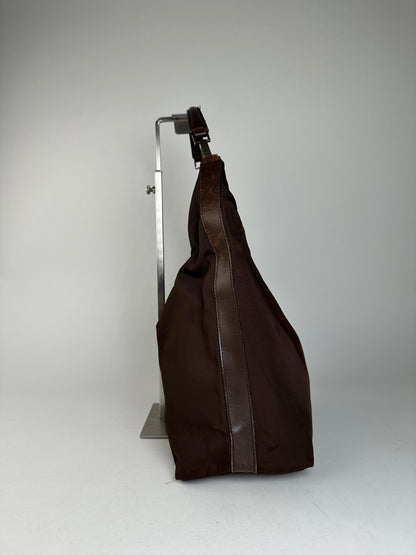 Vintage Gucci Fabric Shoulder Bag Brown