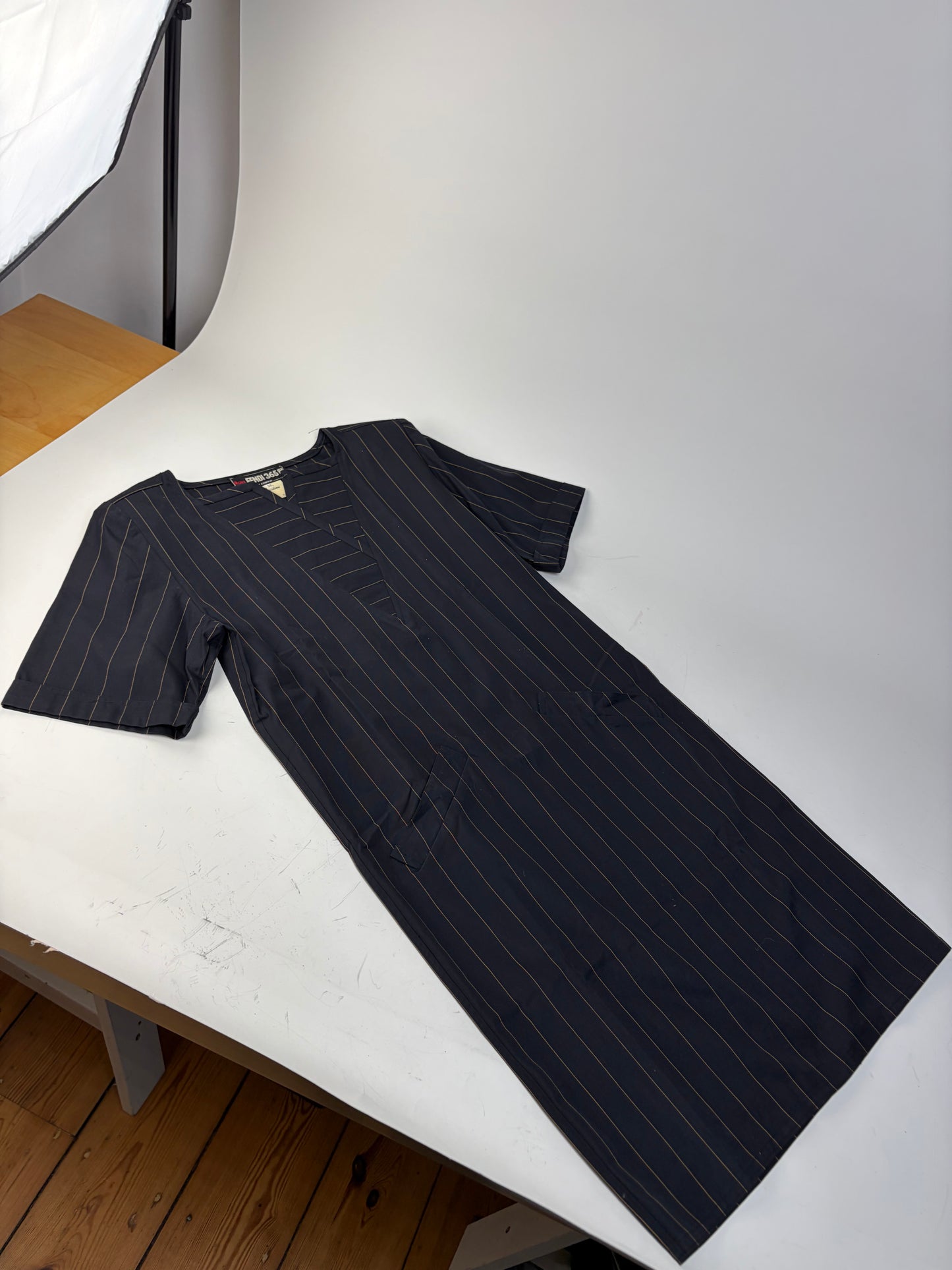Vintage Fendi Striped Cotton Dress Black Brown M