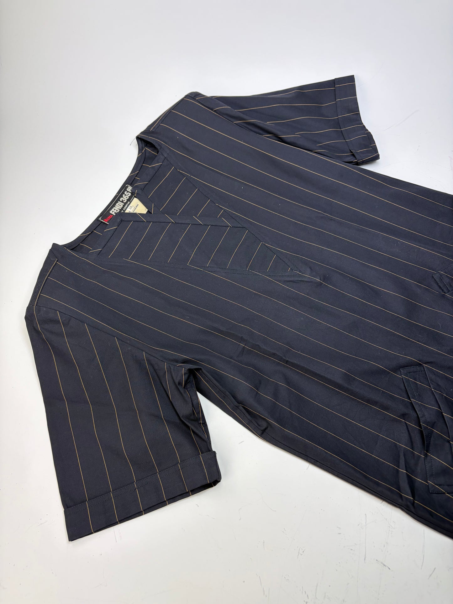 Vintage Fendi Striped Cotton Dress Black Brown M