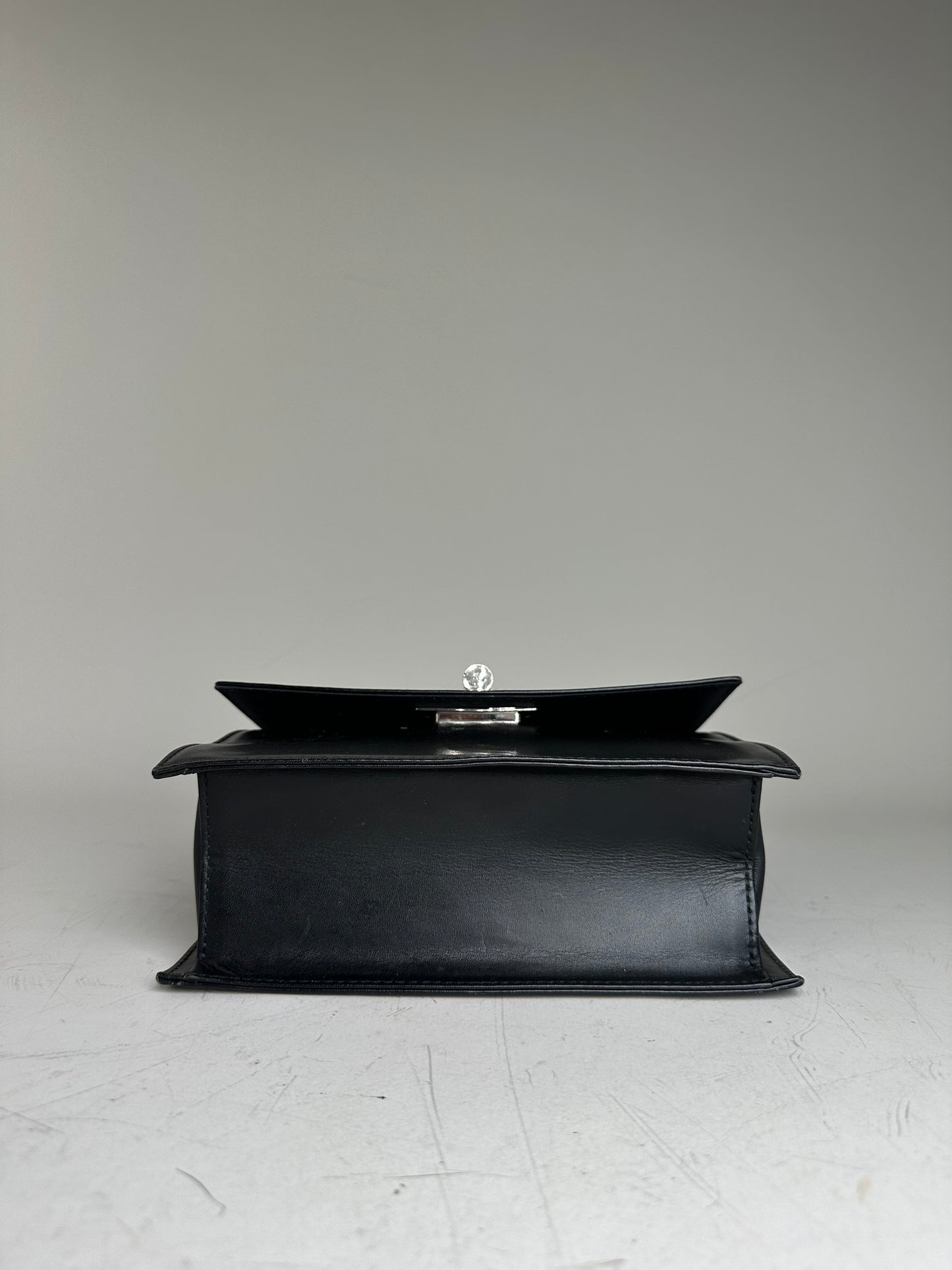 Vintage Courreges Structured Leather Handbag Black Silver