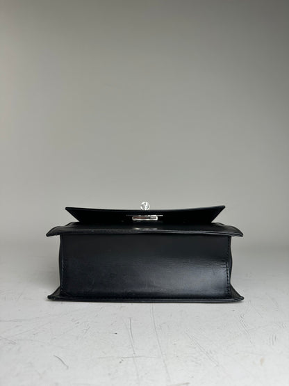 Vintage Courreges Structured Leather Handbag Black Silver