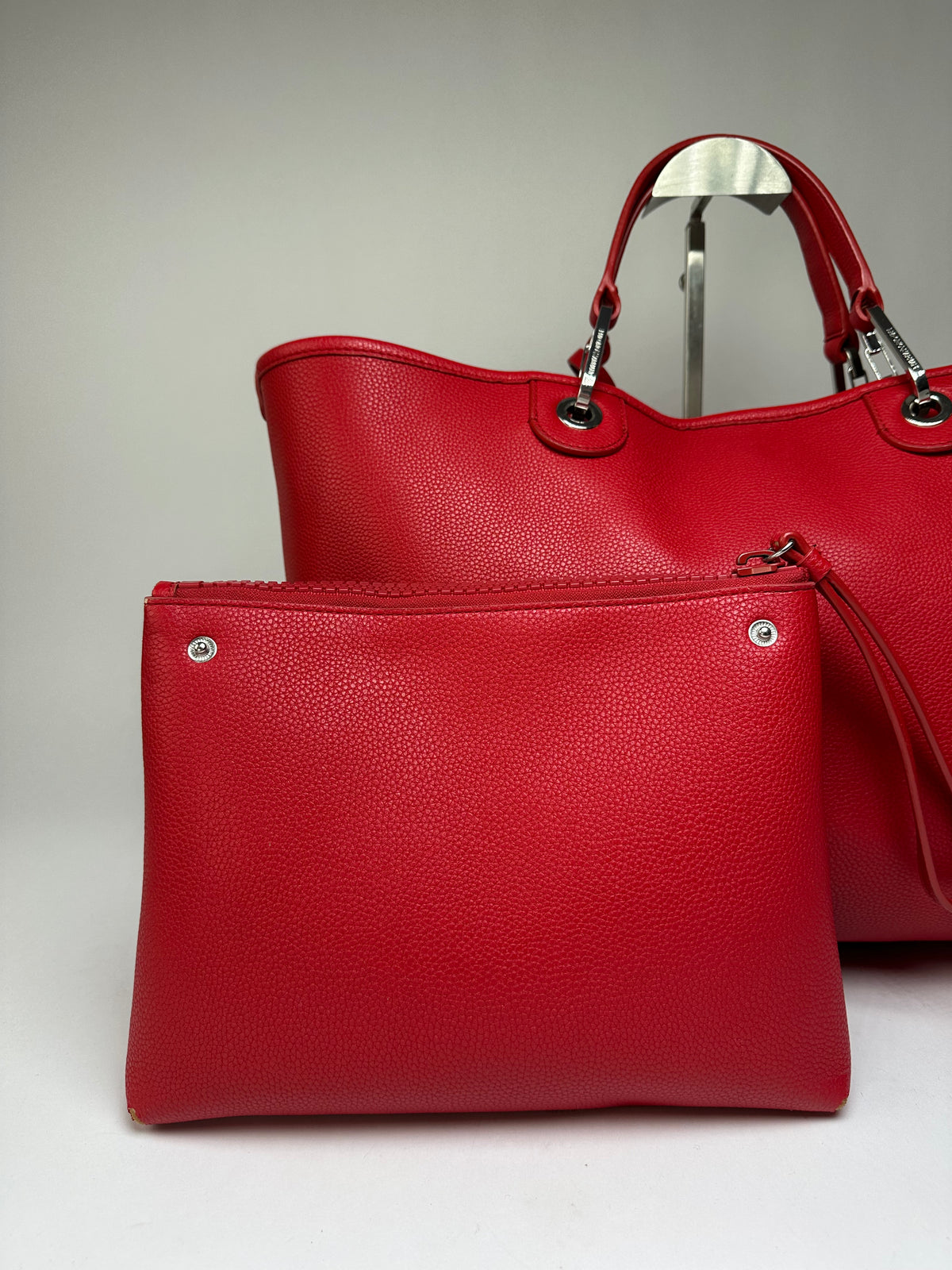 Vintage Emporio Armani Textured Leather Tote c. Mid-2010s Red