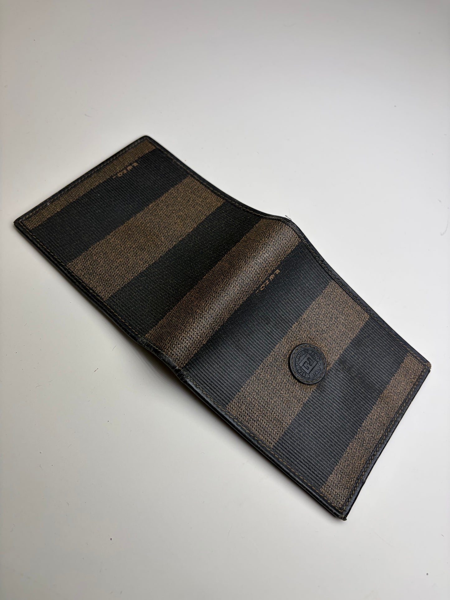 Vintage Fendi Striped Canvas Bifold Wallet Black Brown