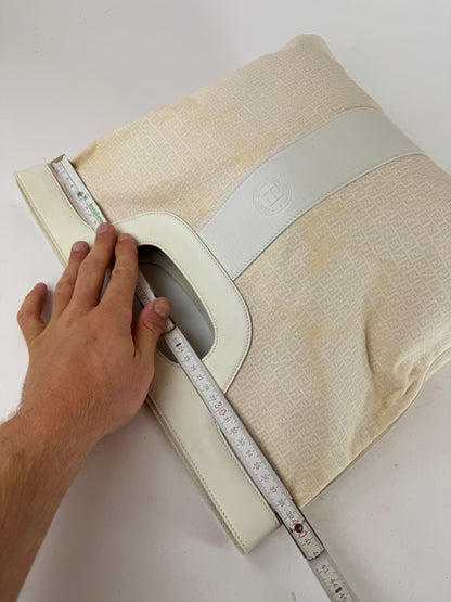 Vintage Fendi FF Monogram Leather canvas Tote Bag white