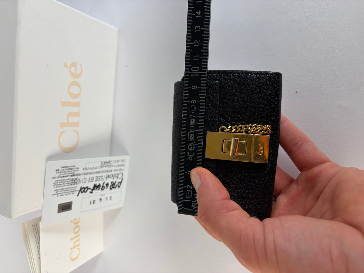 Vintage Chloé Padlock Leather Key Holder c. 2005 Black Gold