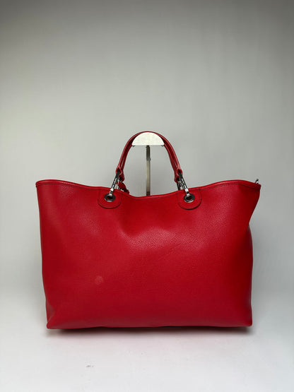 Vintage Emporio Armani Textured Leather Tote c. Mid-2010s Red