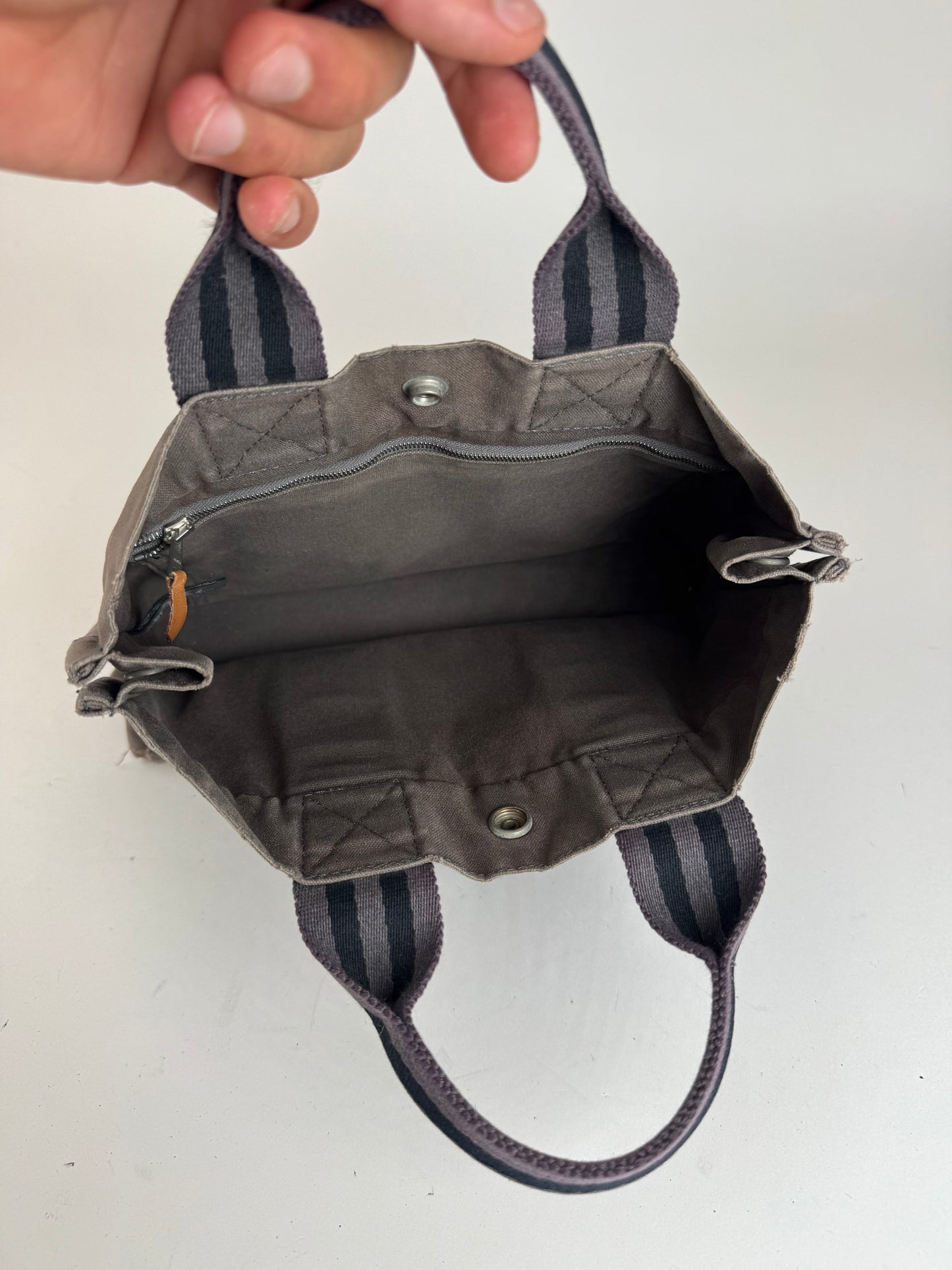 Mini sac fourre-tout vintage en coton Hermès gris