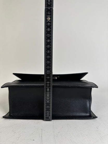 Vintage Courreges Structured Leather Handbag Black Silver