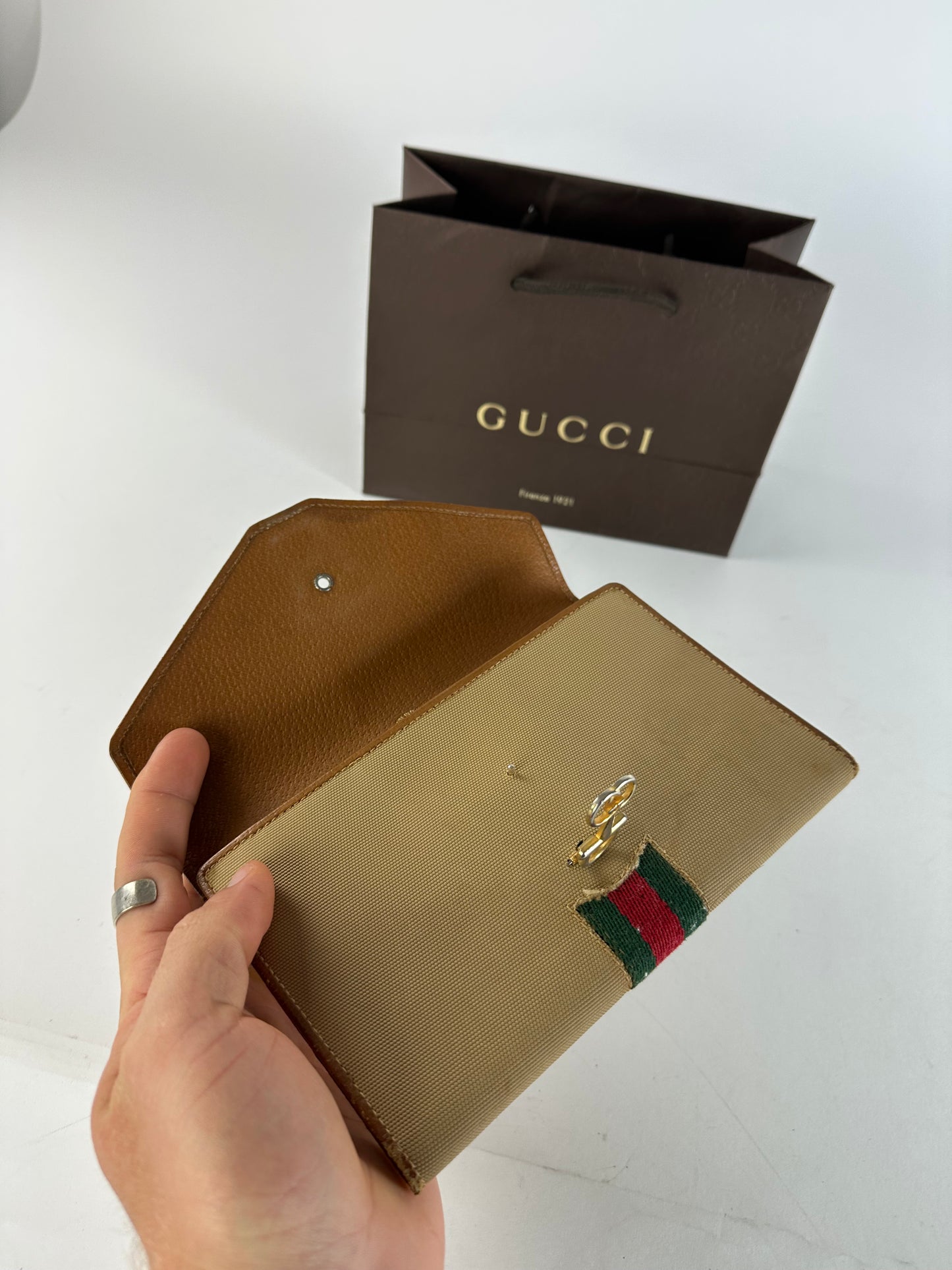 Vintage Gucci Horsebit Clutch Beige