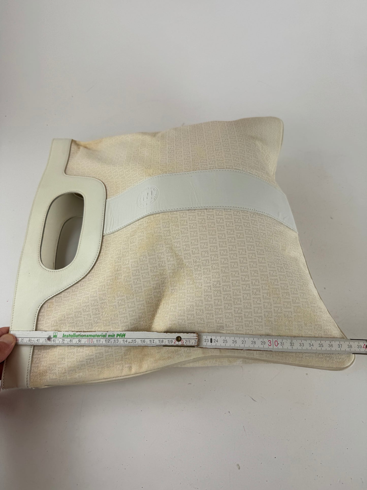 Vintage Fendi FF Monogram Leather canvas Tote Bag white