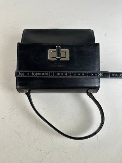 Vintage Courreges Structured Leather Handbag Black Silver