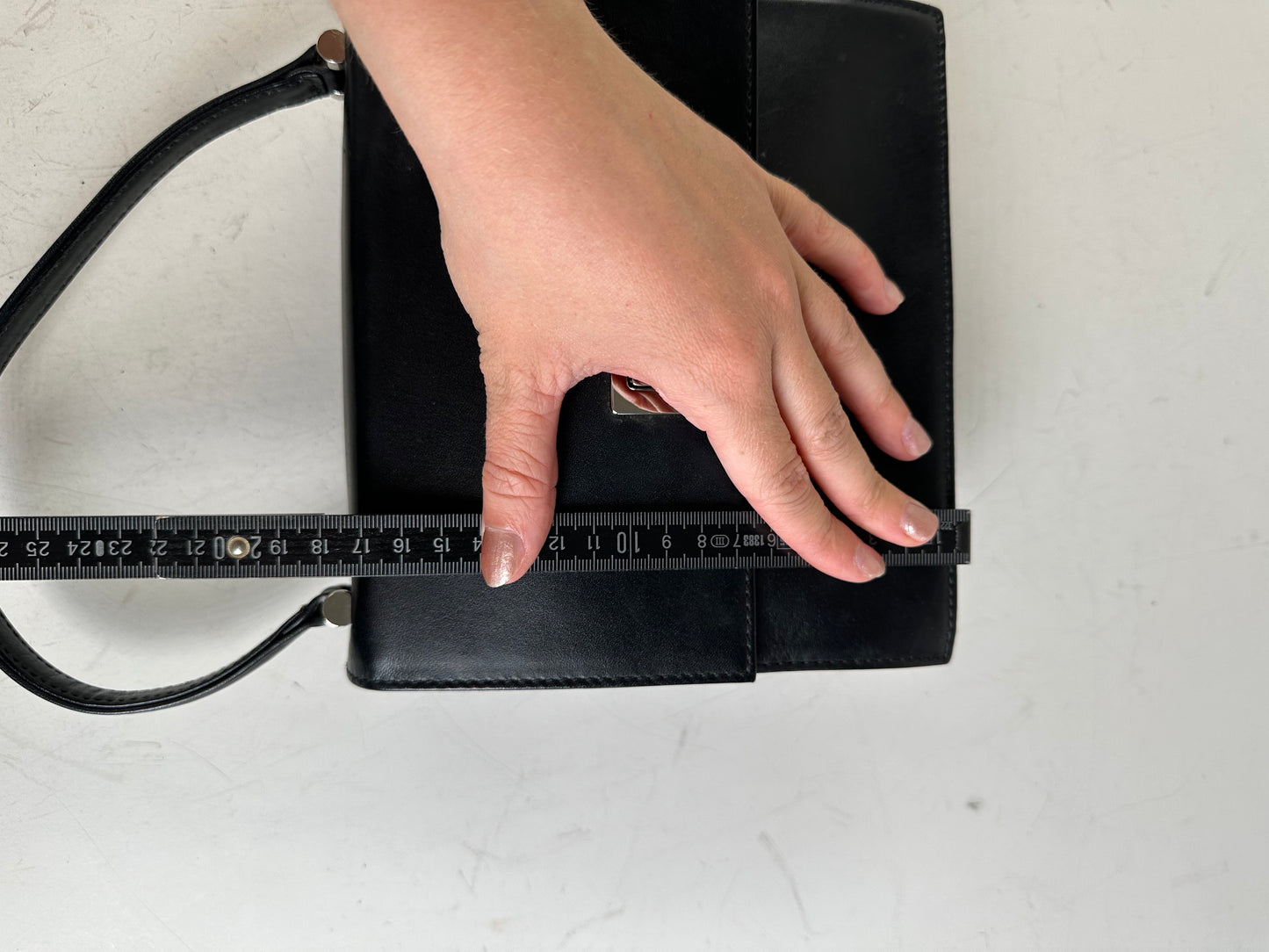 Vintage Courreges Structured Leather Handbag Black Silver