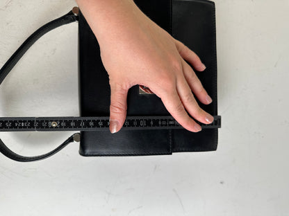 Vintage Courreges Structured Leather Handbag Black Silver