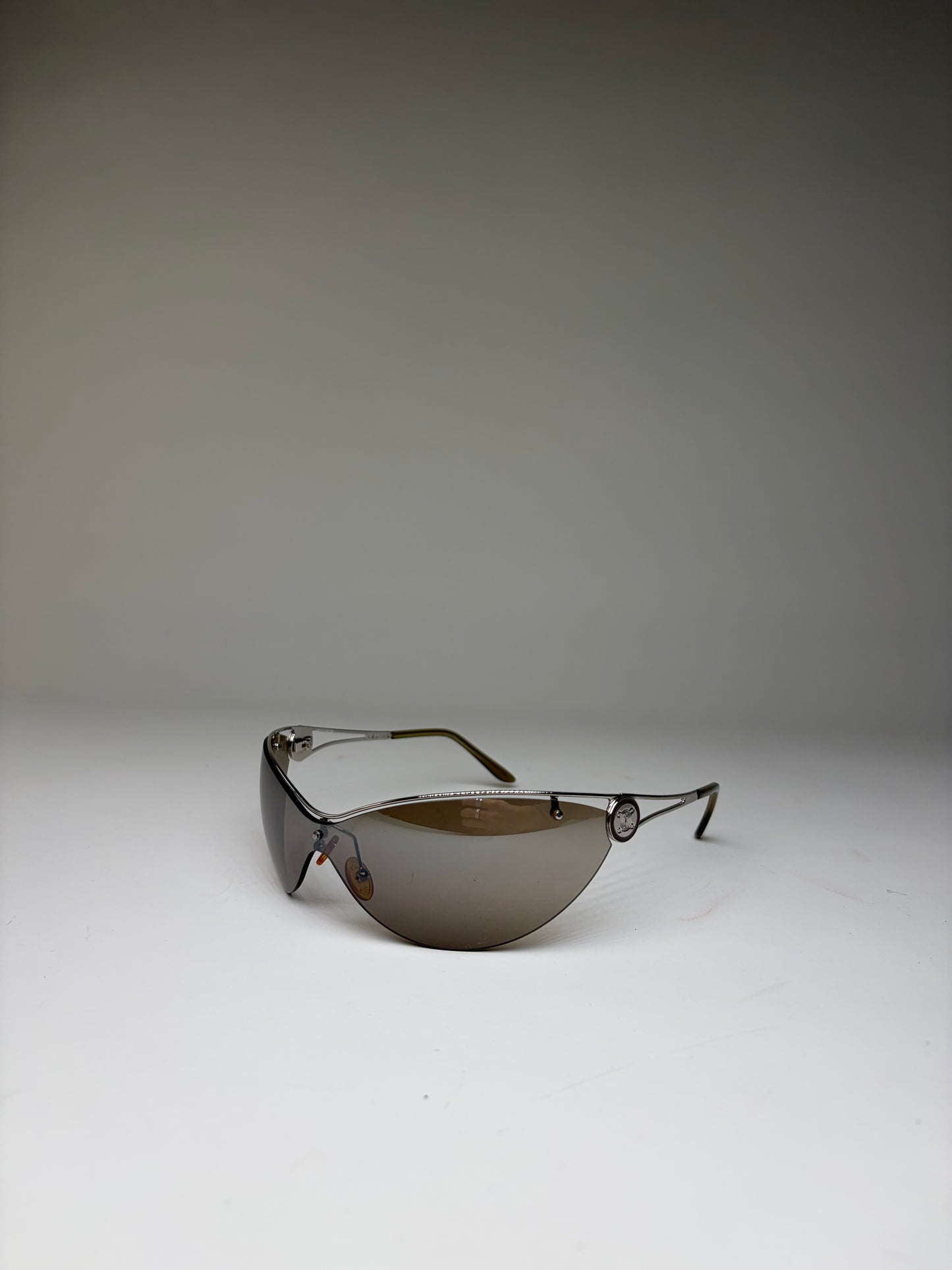 Vintage Celine Shield Sunglasses Brown Silver