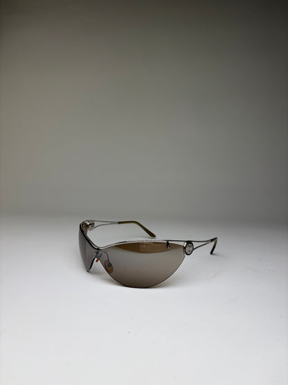 Vintage Celine Shield Sunglasses Brown Silver