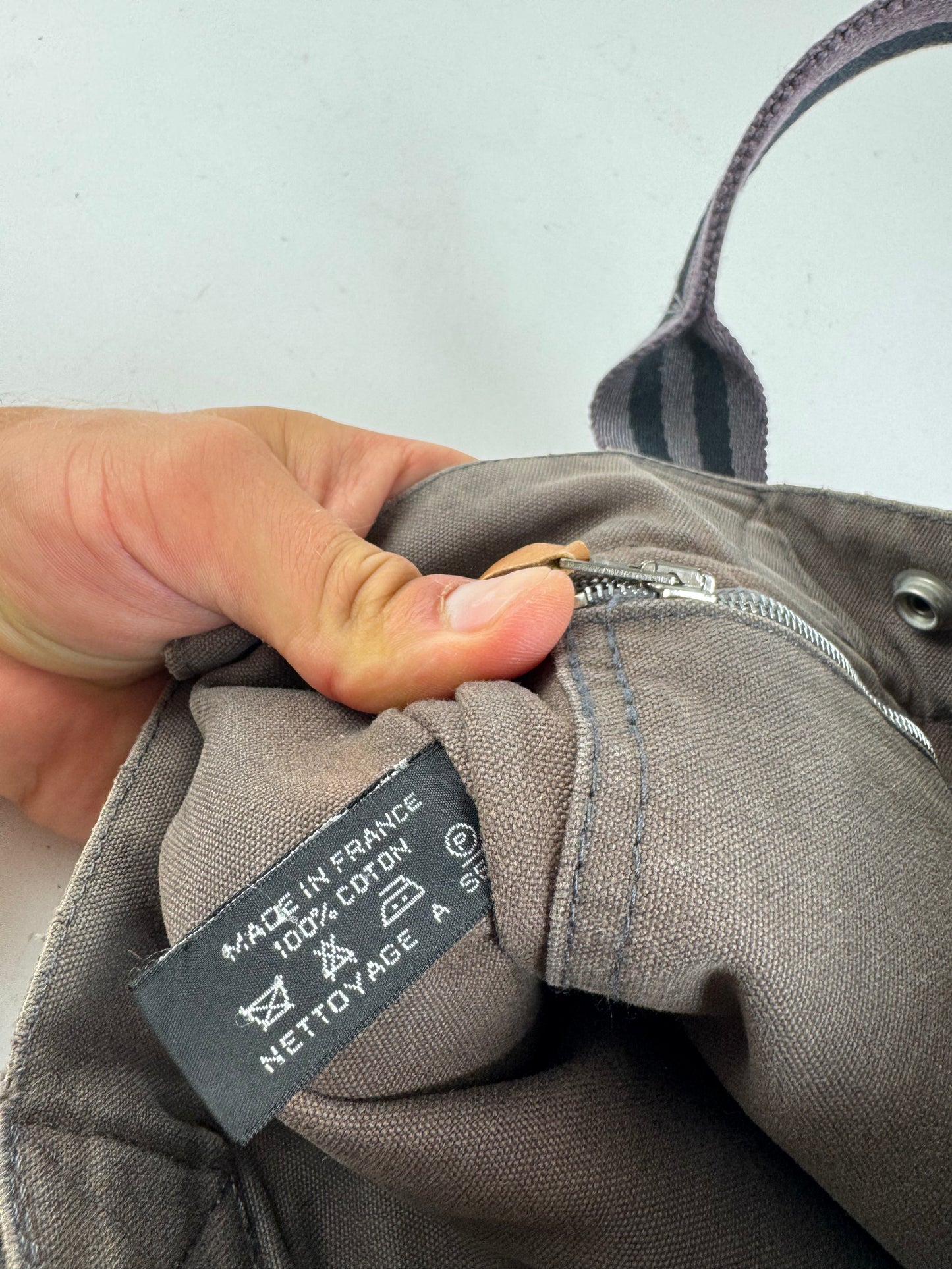 Mini sac fourre-tout vintage en coton Hermès gris