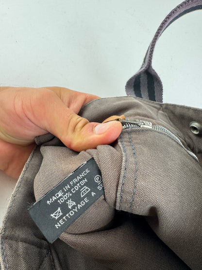 Mini sac fourre-tout vintage en coton Hermès gris