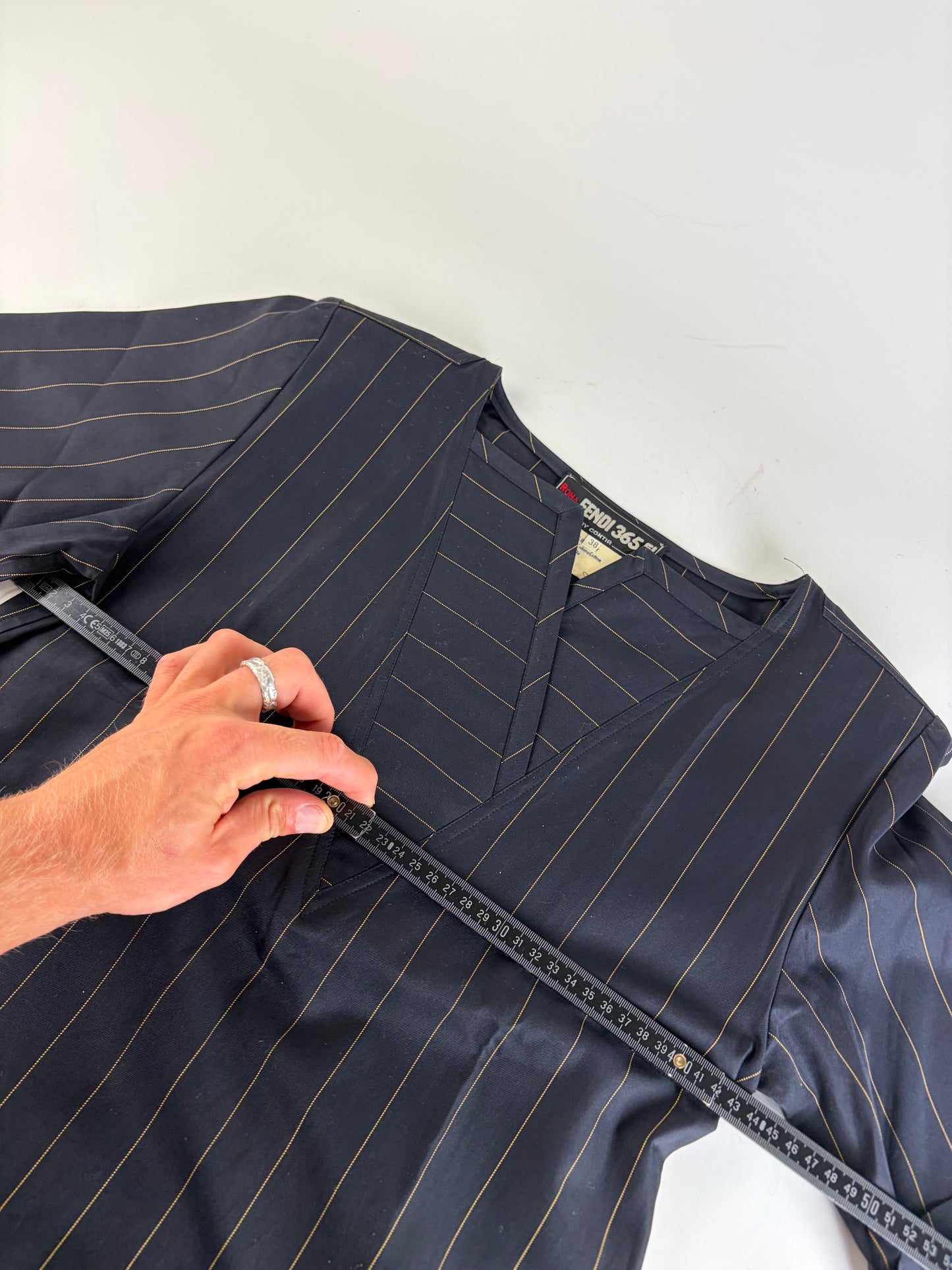 Vintage Fendi Striped Cotton Dress Black Brown M