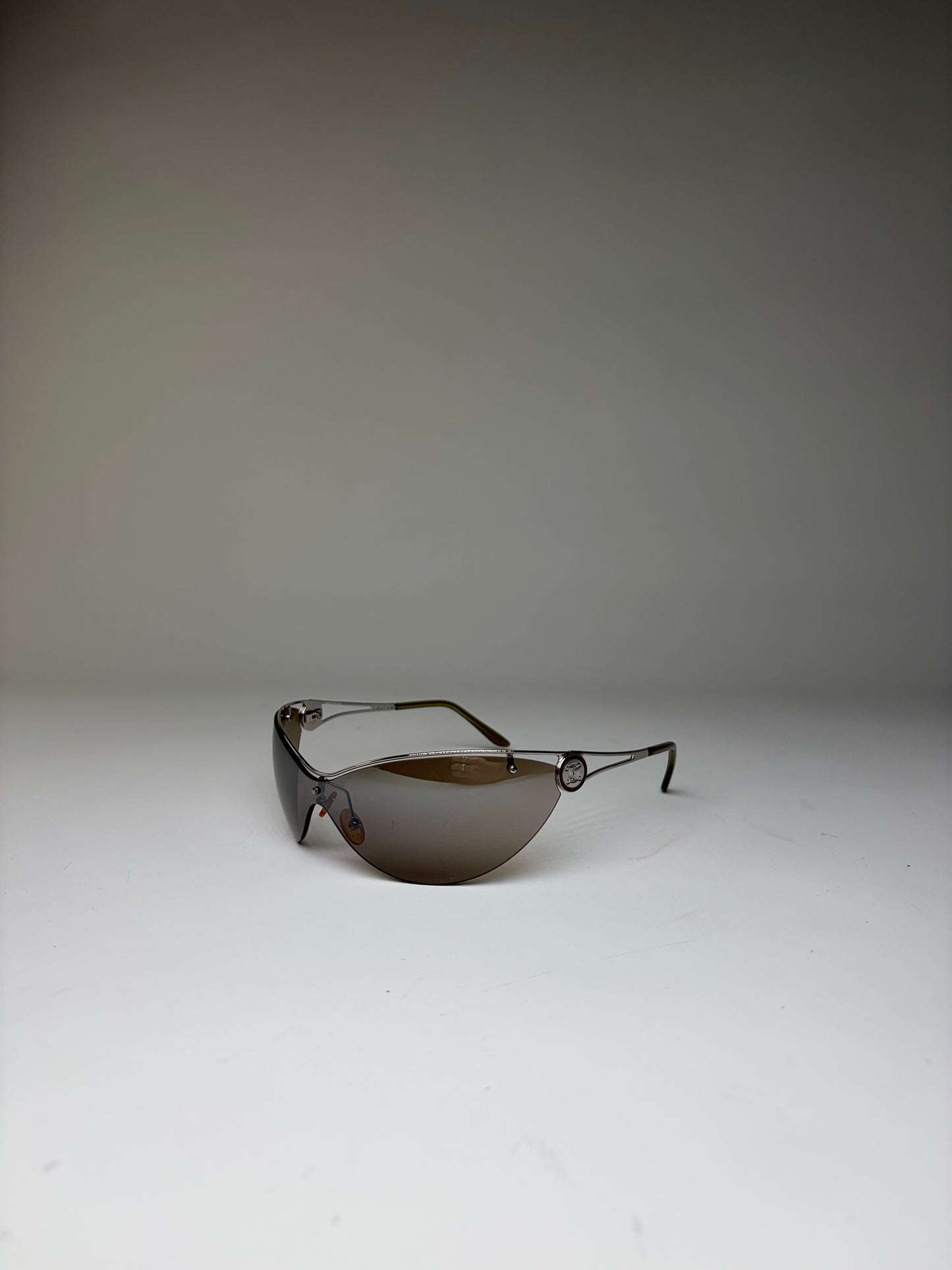 Vintage Celine Shield Sunglasses Brown Silver