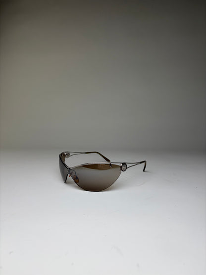Vintage Celine Shield Sunglasses Brown Silver