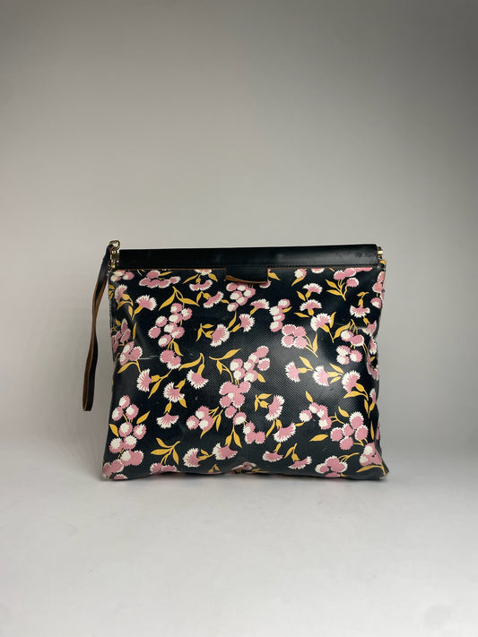 Vintage Marni Floral Leather Clutch Black Pink Green