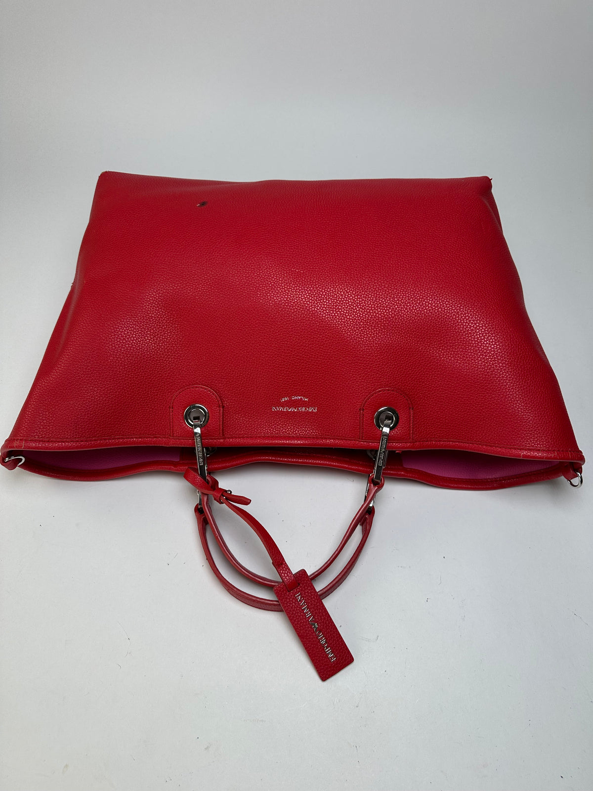 Vintage Emporio Armani Textured Leather Tote c. Mid-2010s Red
