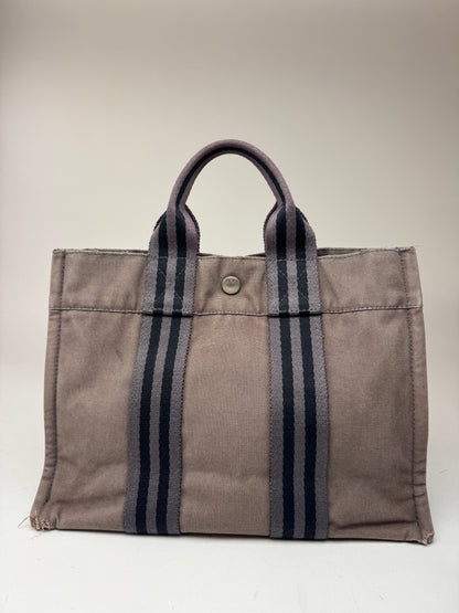 Mini sac fourre-tout vintage en coton Hermès gris