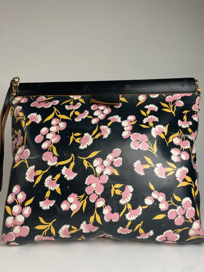 Vintage Marni Floral Leather Clutch Black Pink Green