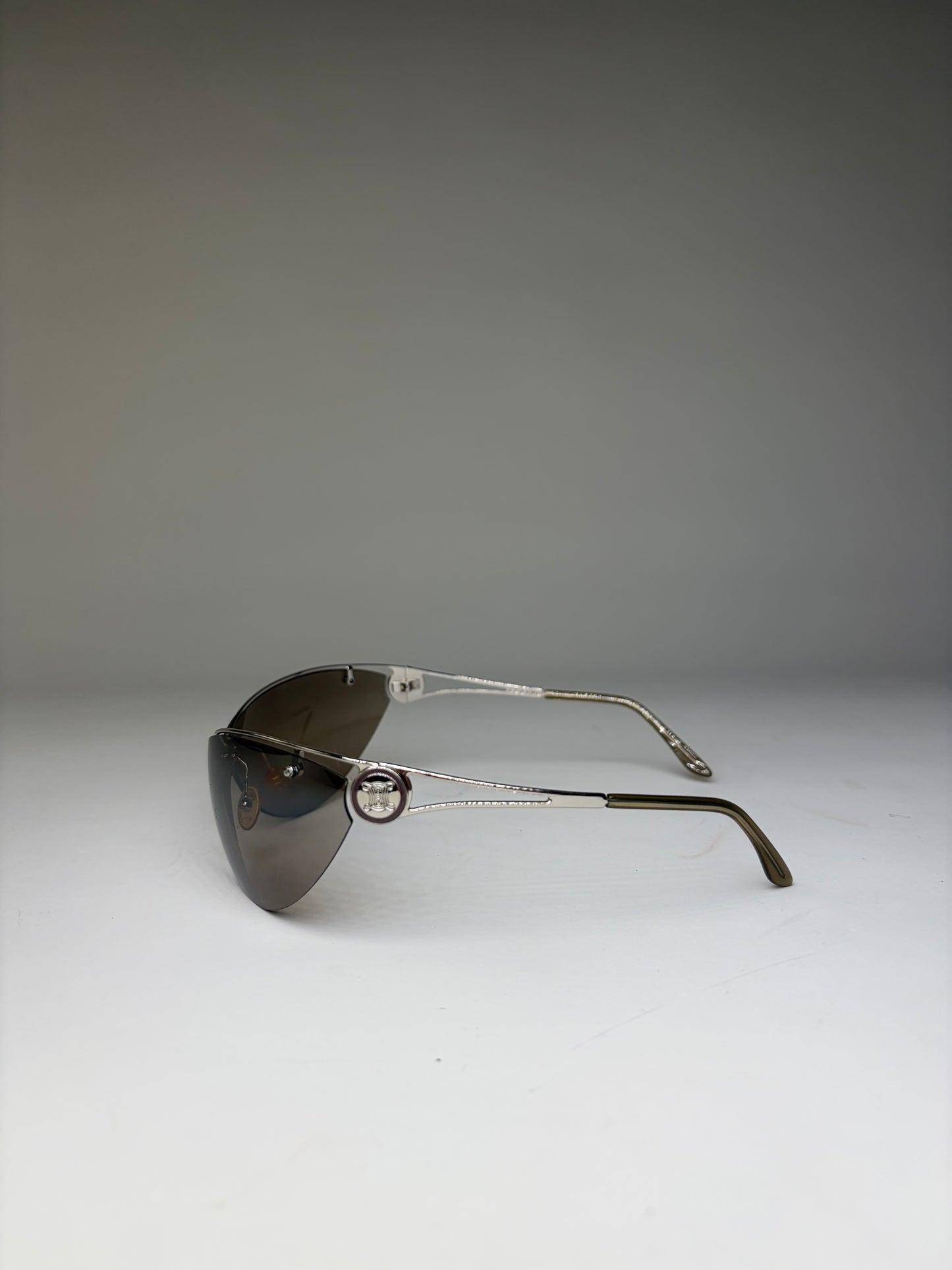 Vintage Celine Shield Sunglasses Brown Silver