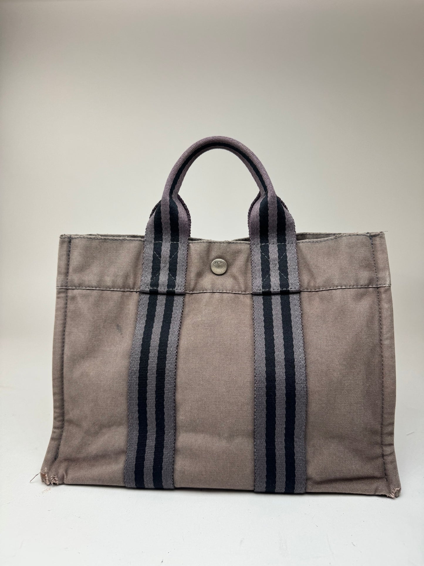 Mini sac fourre-tout vintage en coton Hermès gris