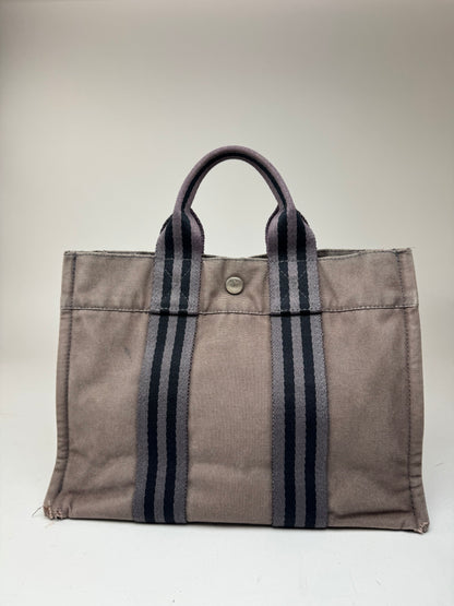 Mini sac fourre-tout vintage en coton Hermès gris