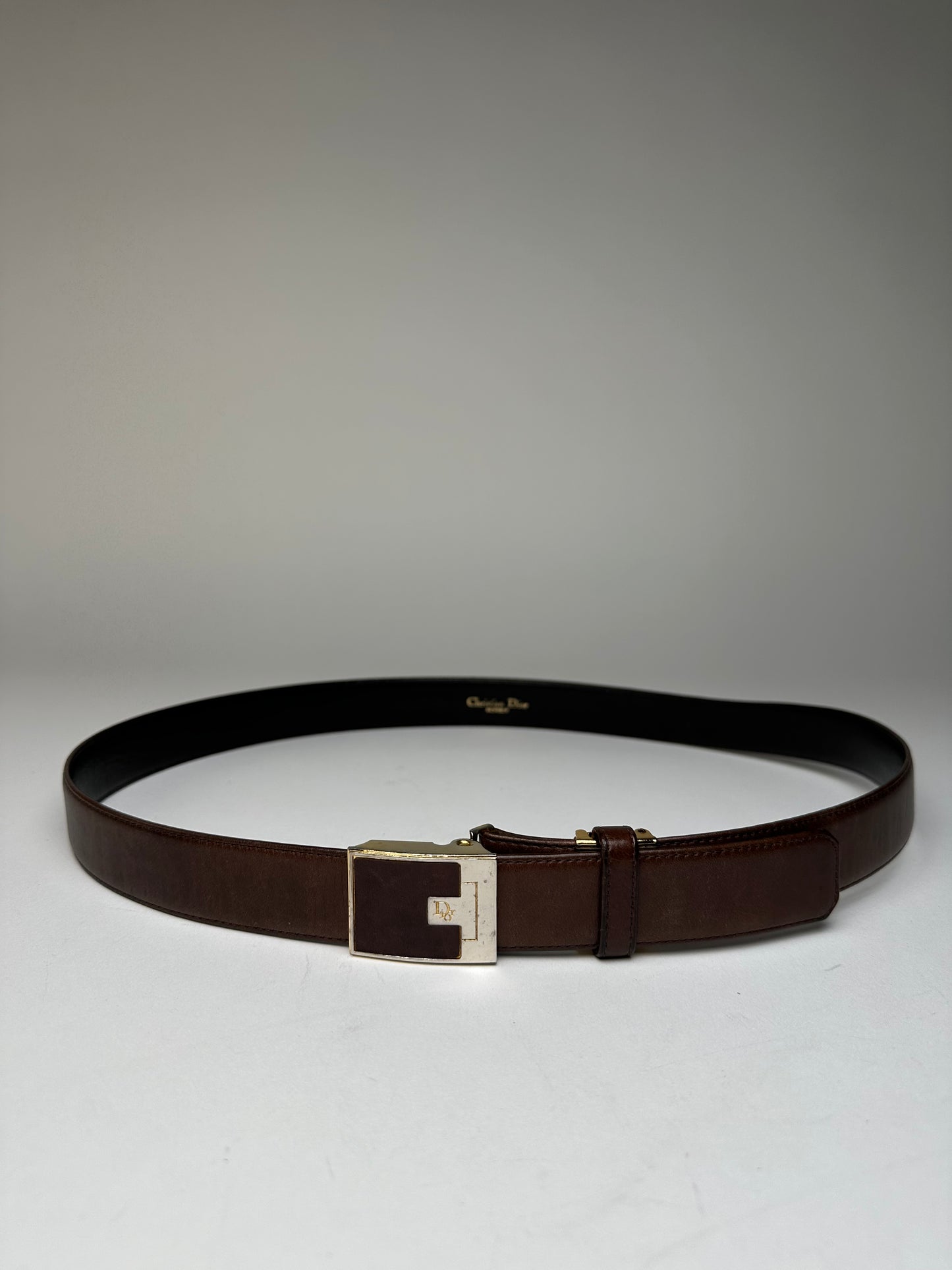 Vintage Dior Snake Emblossed Leather Belt Brown