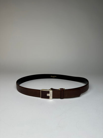 Vintage Dior Snake Emblossed Leather Belt Brown