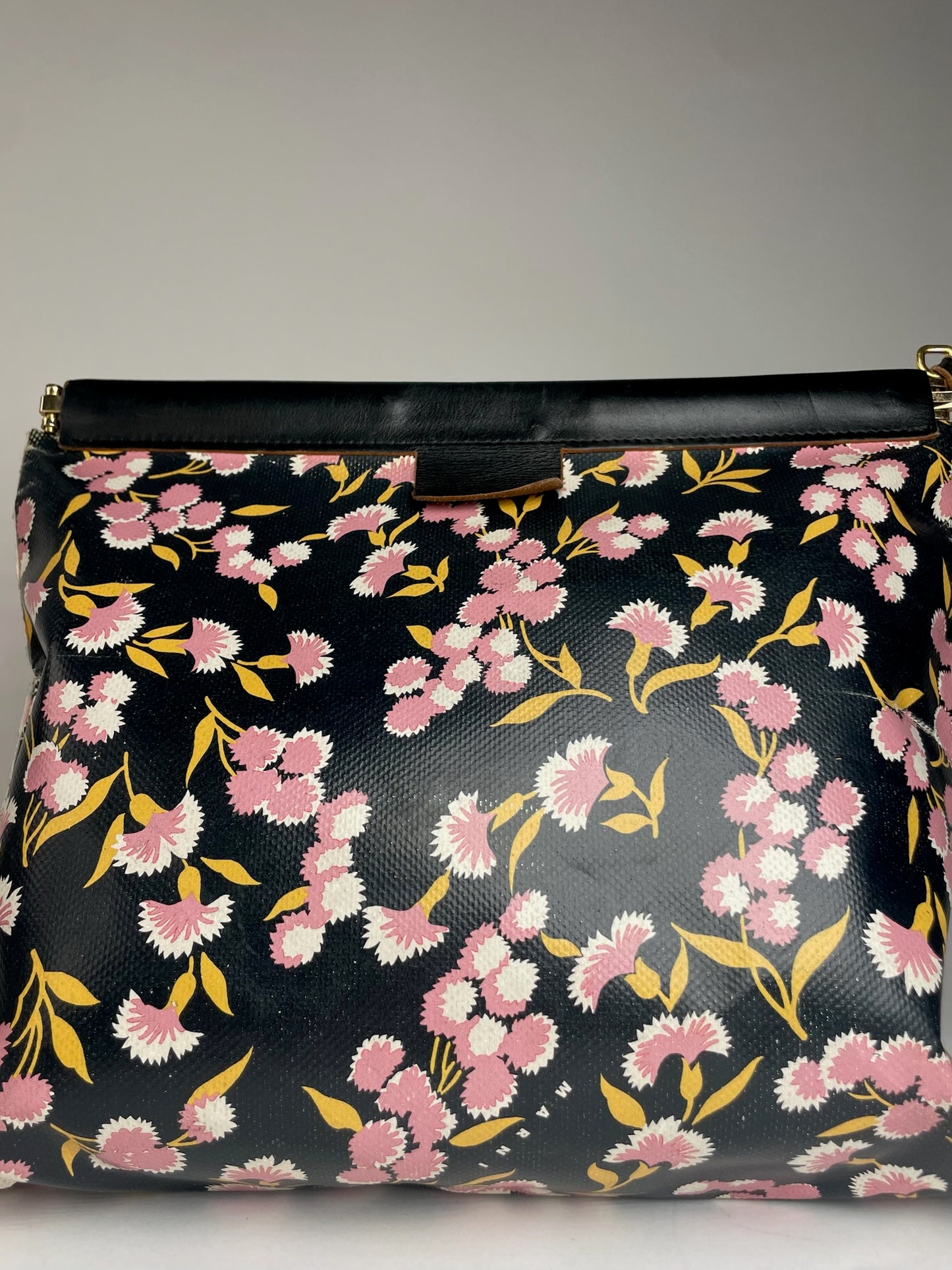 Vintage Marni Floral Leather Clutch Black Pink Green