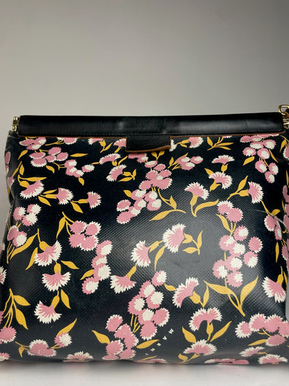 Vintage Marni Floral Leather Clutch Black Pink Green