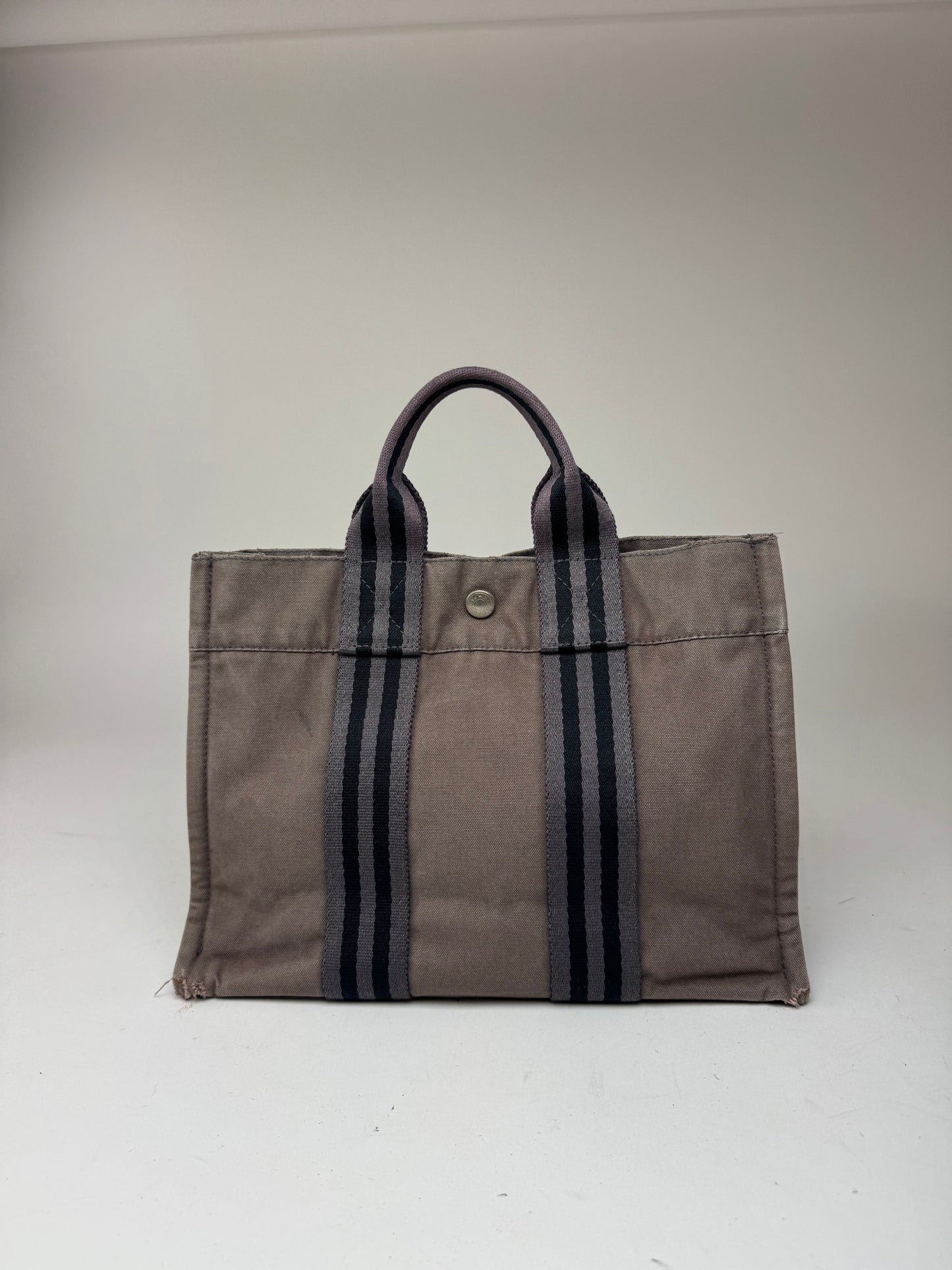 Mini sac fourre-tout vintage en coton Hermès gris