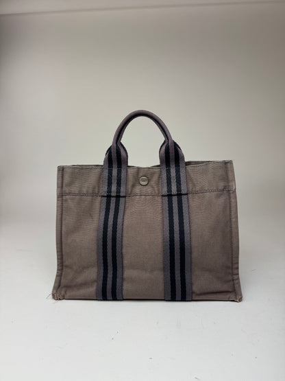 Mini sac fourre-tout vintage en coton Hermès gris