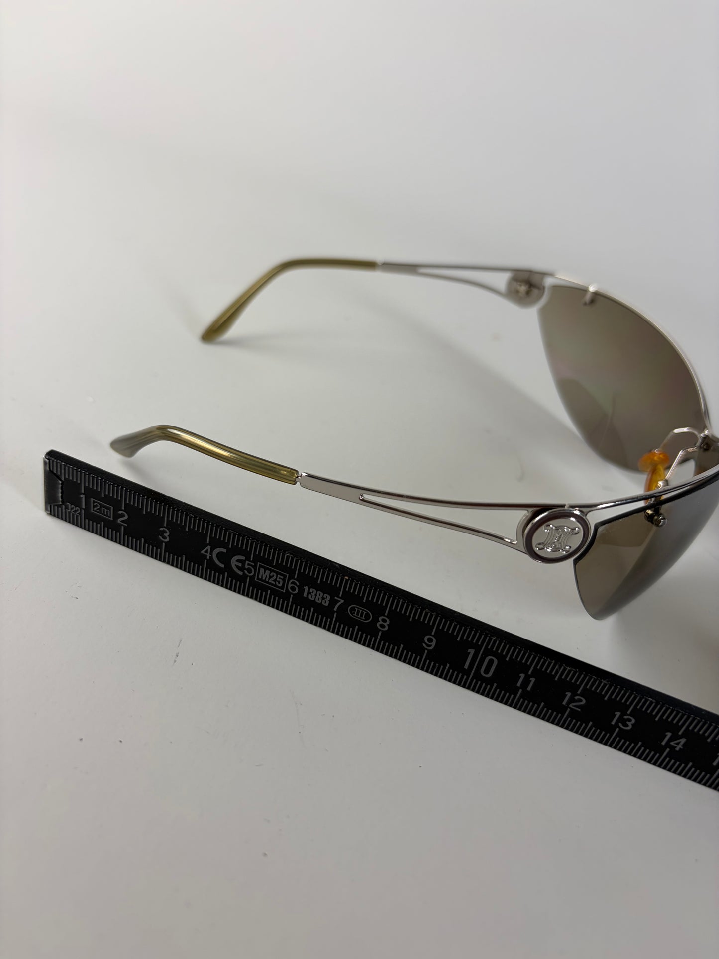 Vintage Celine Shield Sunglasses Brown Silver