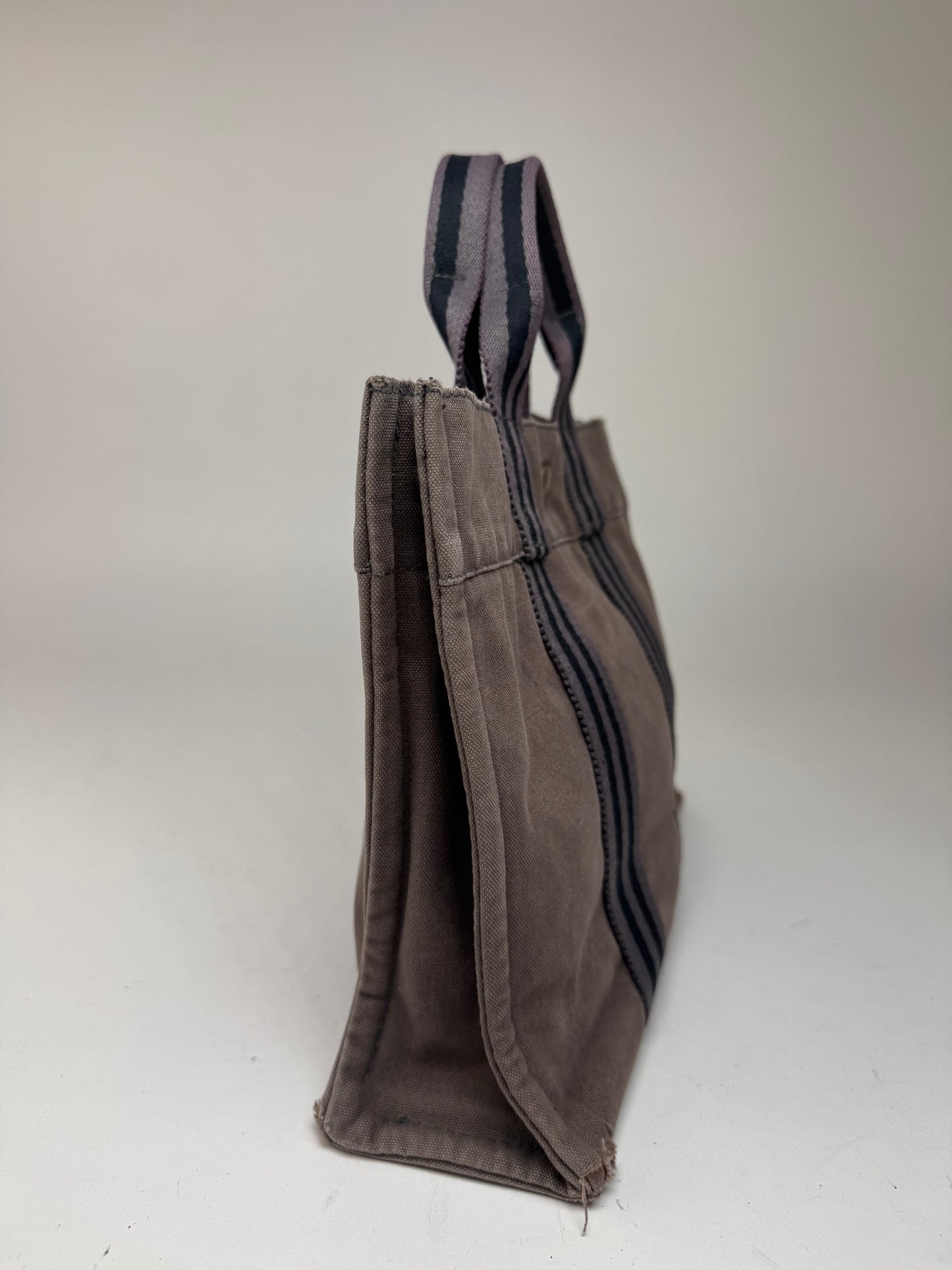 Mini sac fourre-tout vintage en coton Hermès gris