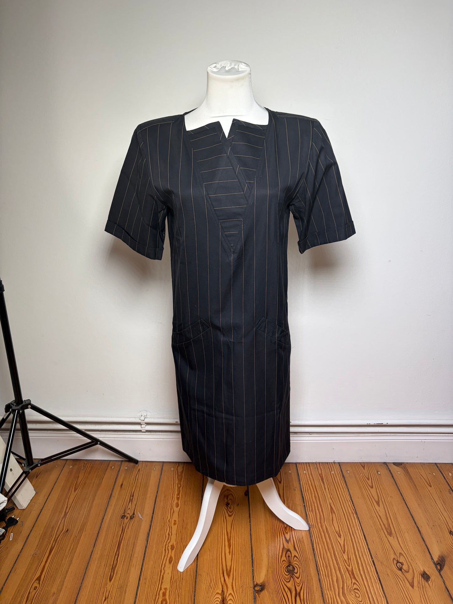 Vintage Fendi Striped Cotton Dress Black Brown M