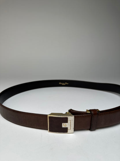 Vintage Dior Snake Emblossed Leather Belt Brown
