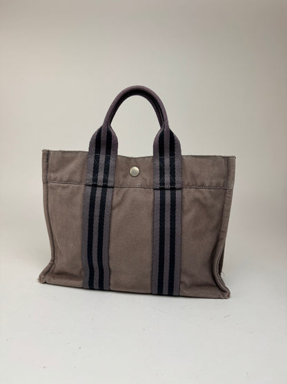 Mini sac fourre-tout vintage en coton Hermès gris
