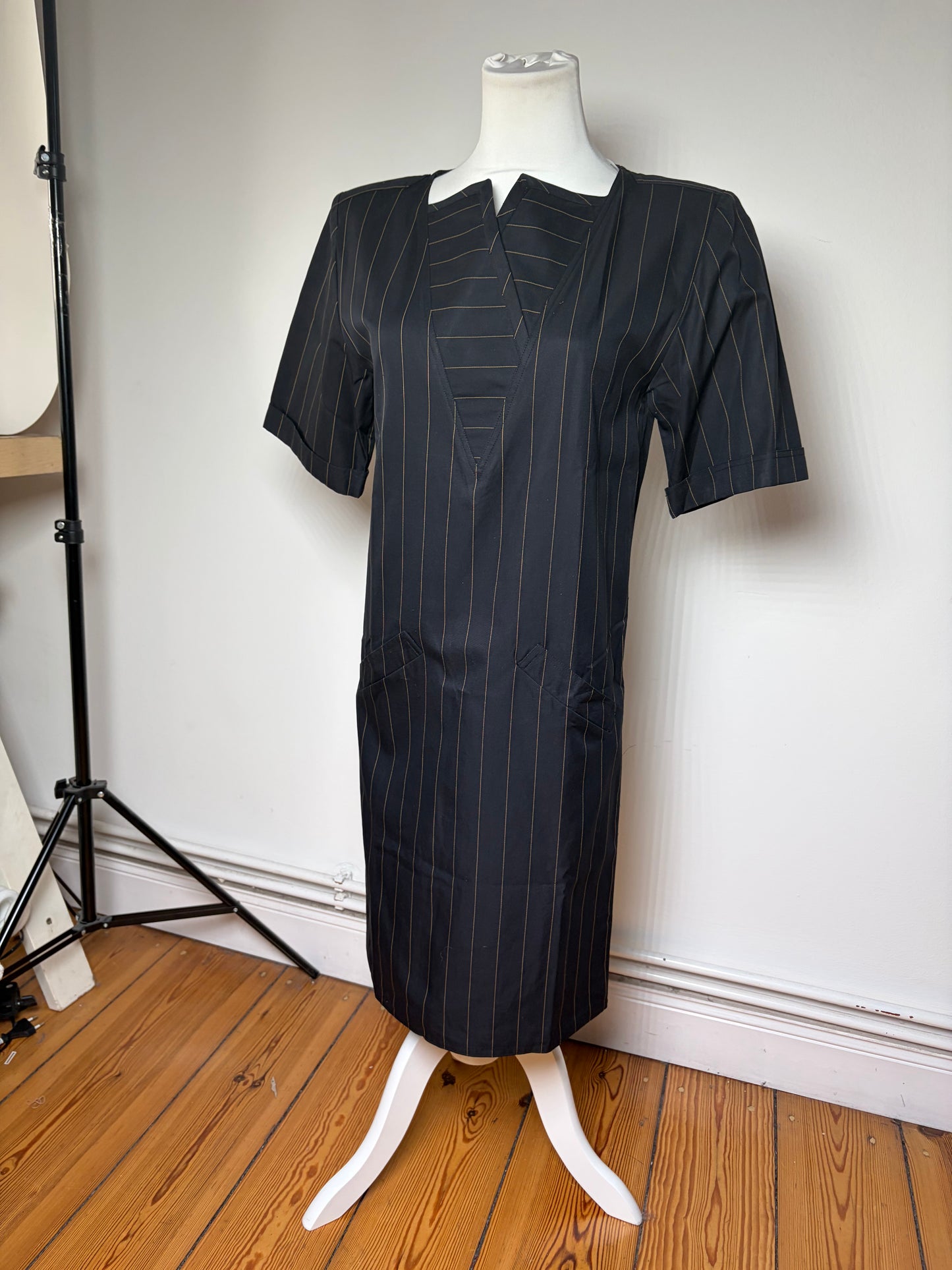 Vintage Fendi Striped Cotton Dress Black Brown M